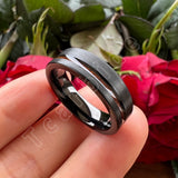 Offset Groove With Real Wood Inlay 6MM 8MM Black Tungsten Wedding Men Women Rings