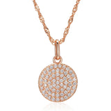 14K Filled Rose Gold White AAA Zircon Coin Round Pendant Long Women Necklace - Party Daily Matching Jewellery