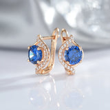 14K Rolled Gold Luxury Oval Geometric AAA Blue Zircon Diamonds Clip Fashion Earrings