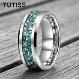 Green Crushed Crystal Inlay 6mm 8mm Gold Tungsten Carbide Rings for Men Women