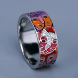 New Unique Handmade Enamel Graffiti Cute Colourful Cartoon Cat Face Ring