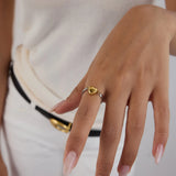 Two Colour 18K Gold Plated Creative Reversible Heart Design Stainless Steel Ring