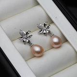Real Natural Multicolour Pearl Flower-Shaped Elegant Design Silver Earrings