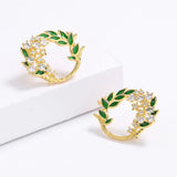 High Quality Handmade Enameled Z ircon Diamonds 18KGP Round Flower Earrings