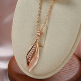 Luxury Vintage Design Leaf Shape Rolled 14K Rose Gold AAA Zircon Diamonds Pendant Necklace - Trendy Jewellery