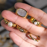 18K Gold Plated Stainless Steel Geometric Fashion Ring With Zircon Crystals Charm Jewellery