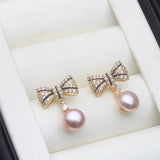Beautiful Real Multicolour Pearl AAA Zircon Diamonds Cute Silver Stud Earrings