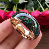 Galaxy Series Opal Inlay Domed Polished 8mm Men Women Tungsten Carbide Rings