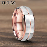 Dome Double Groove Inlaid With Mother Of Pearl Shell  6/8mm Tungsten Ring