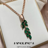 14K Rolled Gold Vintage Green AAA Zircon Crystals Leaf Luxury Dangle Pendant Necklace
