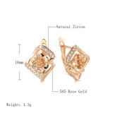 14K Gold Filled Elegant Geometric Rectangle AAA Zircon Diamonds Hollow Flower Earrings