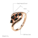 New Season Rolled 14K Rose Gold Women's Ring With Water Drop AAA Black Zircon Crystals Elegant Luxury Jewellery