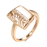 14K Gold Filled Luxury Glossy Leaf Design AAA Zircon Diamonds Square Fashion Vintage Ring