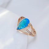 Luxury Fashion Water Drop 14K Rolled Rose Gold Blue AAA Zircon Crystals Big Ring for Women - Daily Jewellery