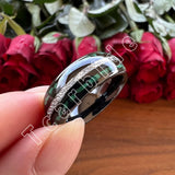 Bright Meteorite and Malachite Inlay 8MM Tungsten Carbide Wedding Men Women Ring