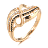 High Quality Rolled 14K Rose Gold Fine Jewellery Black, White AAA Zircon Diamonds Geometric Lines Cross Waves Ring