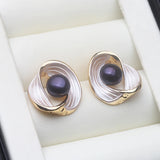 Beautiful Wave Design Multicolour Real Pearls Gold Colour Silver Stud Earrings
