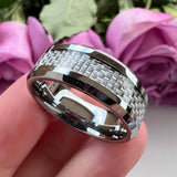 New Beveled White/Blue Carbon Fiber Inlay Fashion 6/8mm Comfort Fit Tungsten Carbide Wedding Rings for Men and Women - The Jewellery Supermarket