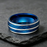 Black Blue Hammered 8mm Tungsten Carbide Wedding Engagement Rings