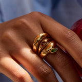 18K Gold ColorStainless Steel  Plated Finger Jewelry Zirconia Setting Creative Stacking Ring