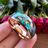 Domed Polished Cool Abalone Shell 8MM Men Women Tungsten Wedding Engagement Rings