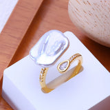 Freshwater Big Baroque Pearl Wrap Pear Cut AAA Zircon Diamond Gold Colour Ring