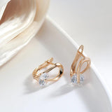 New 14K Rolled Rose Gold Special Inlay Single AAA Zircon Crystal Curve Piercing Earrings, Luxury Jewellery