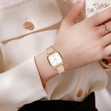 Top Brand Elegant Leather Strap with Rose Gold Plated Ladies Square Watch 3 Bar Waterproof Fashion Gift Watches