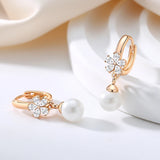 14 Karat Gold Filled Pearl AAA Zircon Diamonds Elegant Long Dangle Earrings For Women