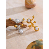 18K Gold Plated Stainless Steel Stylish Unique Design Pearls Geometric Adjustable Ring