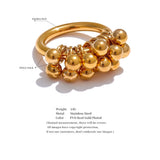 18K Gold Plated High Quality Stainless Steel Metal Layered Round Beads Charming Ring