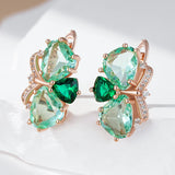 14K Rolled Gold Trillion Cut Green AAA Zircon Crystals Elegant Drop Earrings for Women
