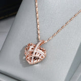 Luxury Filled 14K Rose Gold Wrapped Hollow Love Shape AAA Zircon Diamonds Necklace, Designer's Fine Jewellery