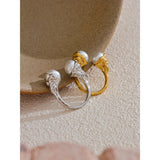 18K Gold Plated Imitation Pearls Stainless Steel Geometric Cast Charm Trendy Ring