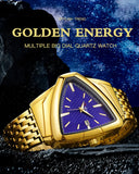 New Men's Watches Triangle Design Personality Top Brand Luxury Fashion Stainless Steel Golden Quartz Wristwatch