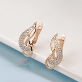 European Luxury Double Twist Zircon Earrings for Women 585 Gold Hollow Zircon Piercing Jewelry Wedding Lady's Unusual Jewelry