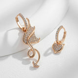 14K Filled Gold AAA Zircon Diamonds Asymmetrical angel/devil wing and heart Earrings