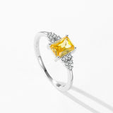 Luxury Sparkling Princess Cut Yellow AAAA Lab Created Diamond Silver Fine Ring