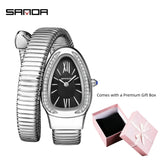 New Light Luxury Serpentine Quartz Rhinestone Embellished Bracelet Watch