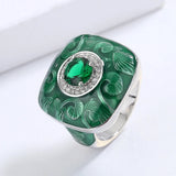 Fashion Green Handmade Enamel AAA Zircon Crystals Domineering Unique Ring