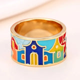 Creative Handmade Gold Coloured Housed Design Enamel Finger Ring