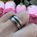 Different Wods Inlay Stepped Unique Brushed Finish Tungsten Wedding Rings