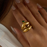 18K Gold ColorStainless Steel  Plated Finger Jewelry Zirconia Setting Creative Stacking Ring