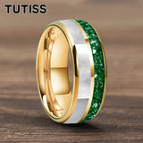 Dome Double Groove Inlaid With Green Crystal Stone Mother Of Pearl Shell Tungsten Rings