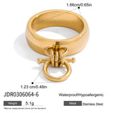 18K Gold Plated Stainless Steel Geometric Fashion Ring With Zircon Crystals Charm Jewellery