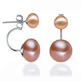 Front-and-Back Ear Jacket Design Multicolour Real Pearls Silver Stud Earrings