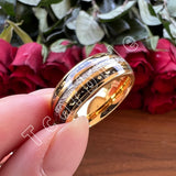 Bright Meteorite Gold Foil Inlay 8MM 18k Gold Colour Tungsten Carbide Wedding Rings