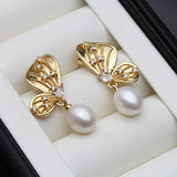Butterfly Design Multicolour Natural Pearl AAA Zircon Diamonds Silver Drop Earrings