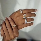 18K Gold Plated Stainless Steel Geometric Fashion Ring With Zircon Crystals Charm Jewellery