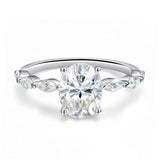 Super 1CT 2CT Oval Cut VVS1 D Colour Moissanite Diamond Wedding 18KGP Silver Ring